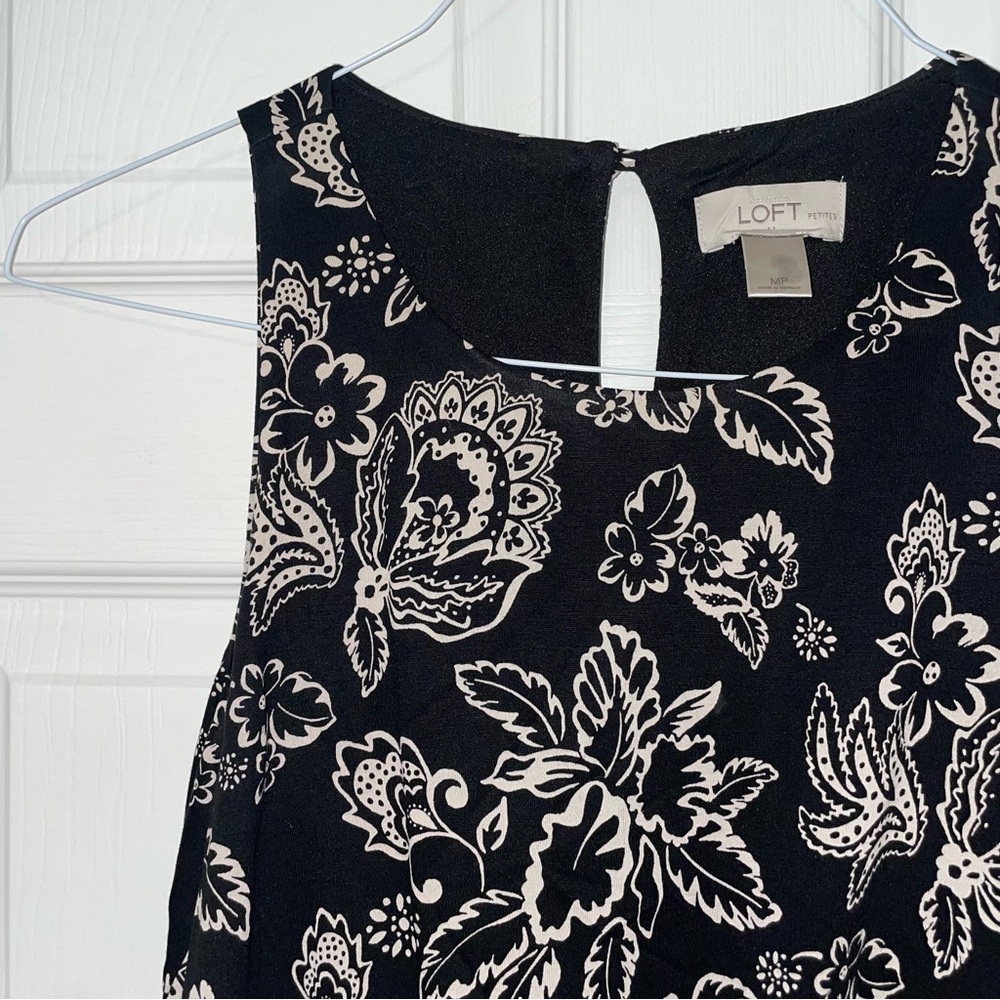 LOFT Black and Cream Floral Midi Dress - Picture 4 of 5